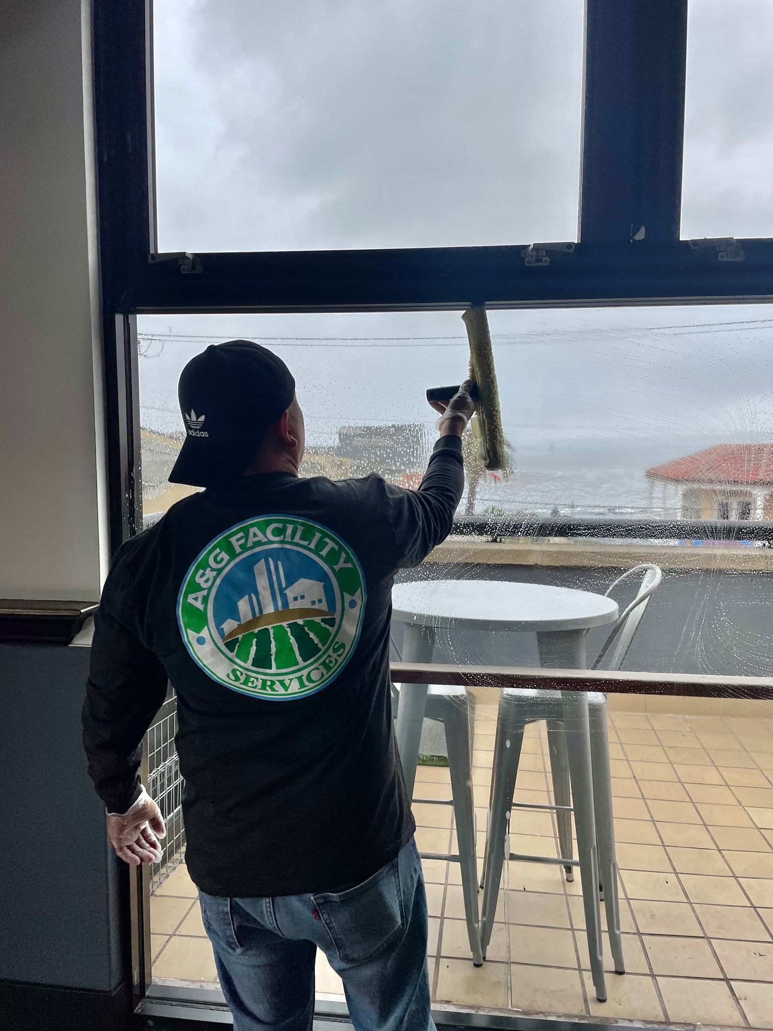 Professional commercial window cleaning services in office building.