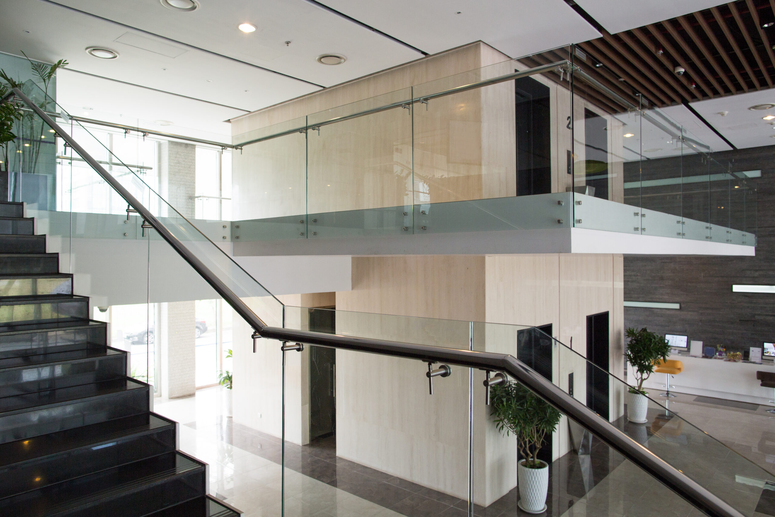 Modern office building lobby with sleek design