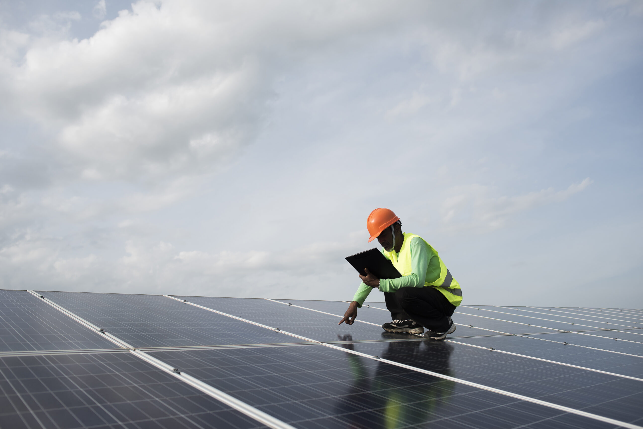 A & G Facility Services Employee Cleaning Solar Panels