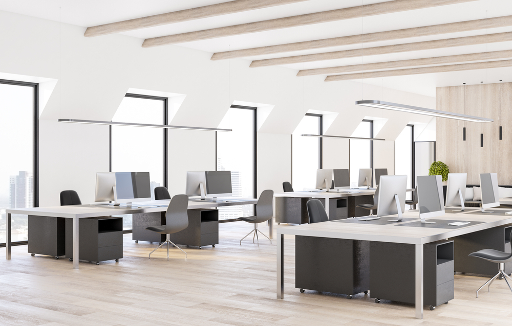 Bright and organized clean office space showcasing meticulous janitorial services.