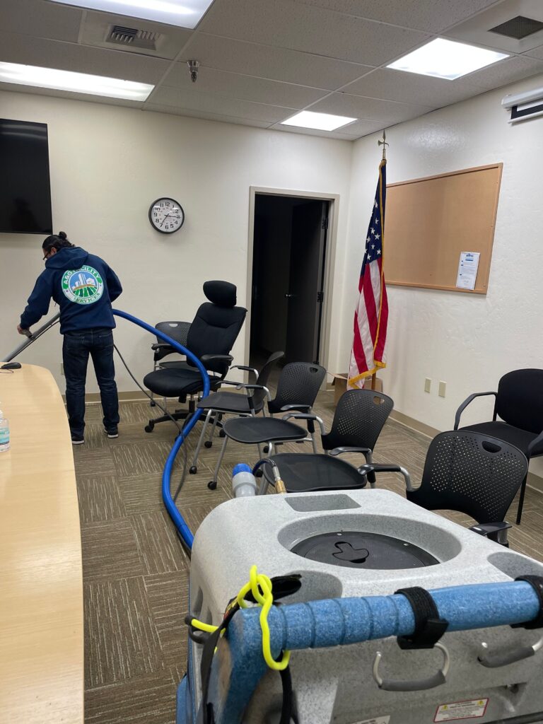 Steam cleaning process in action on a carpet.