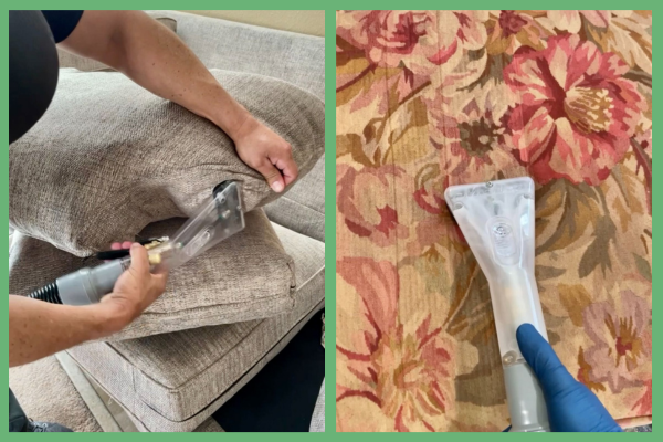 A professional technician cleaning upholstery in Monterey.
